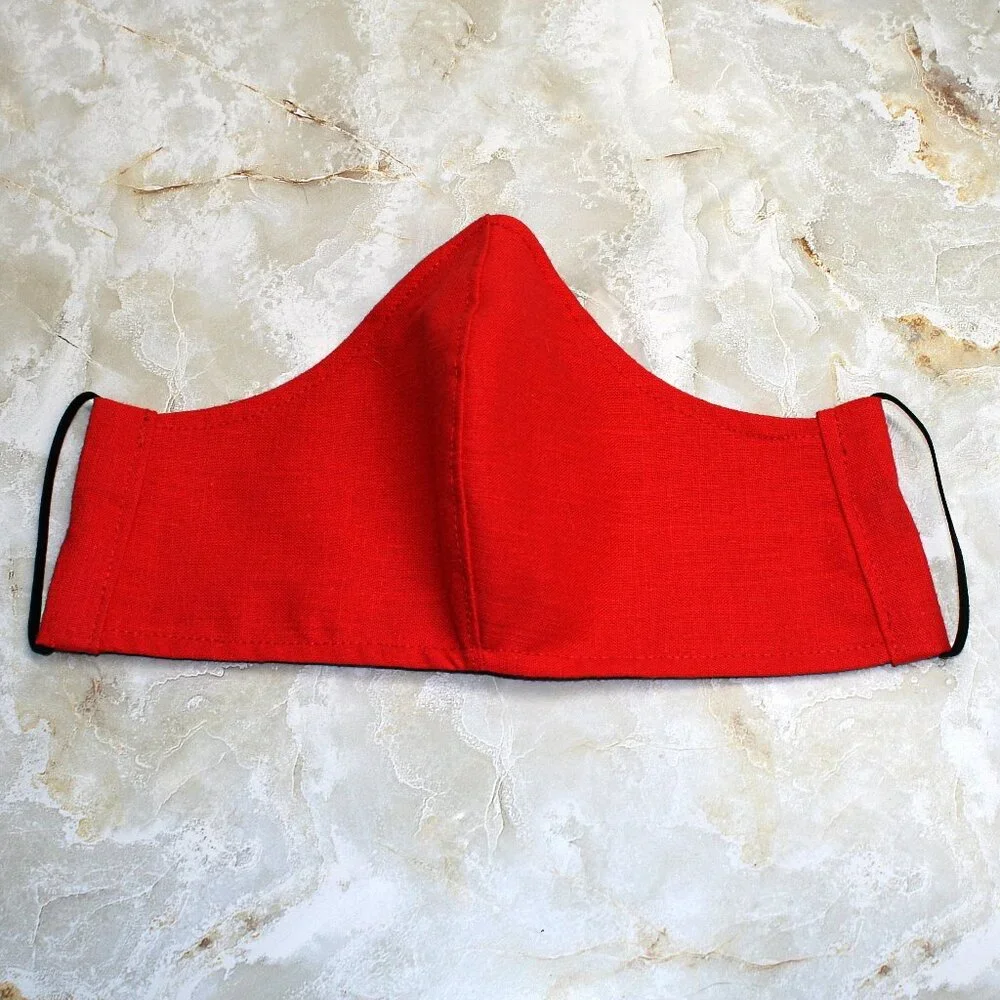 HAND CRAFTED Face Mask Red Adult Cloth Fabric Solid - Shield Style